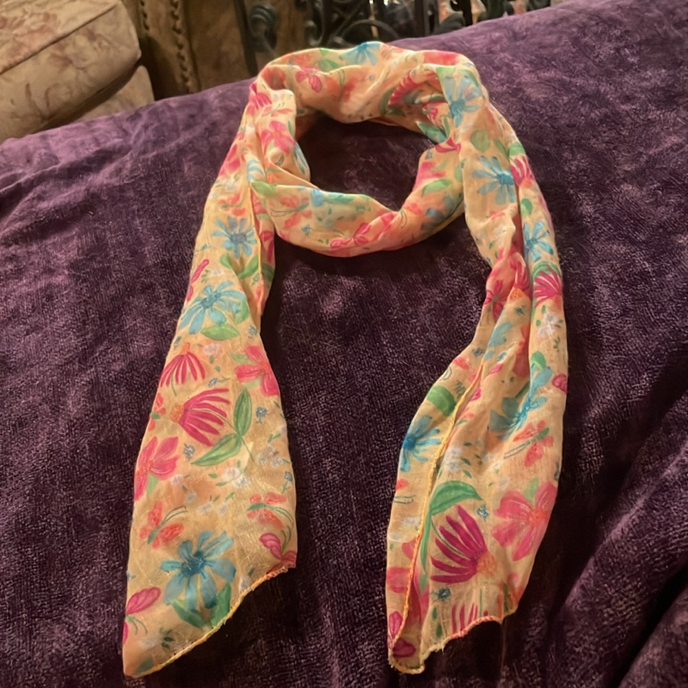 NOBO Vibrant Floral Scarf with Pink and Blue Accents